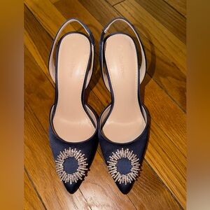 Embellished Navy Slingback Pumps